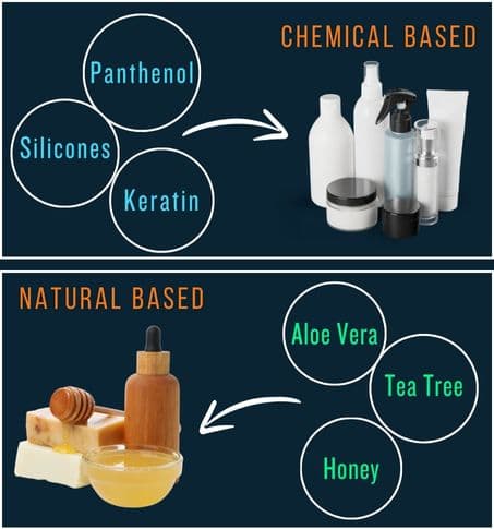 Balanced comparison between natural and chemical-based hair products.