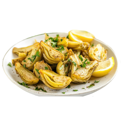 Roasted artichokes with parsley, garlic butter and lemon juic