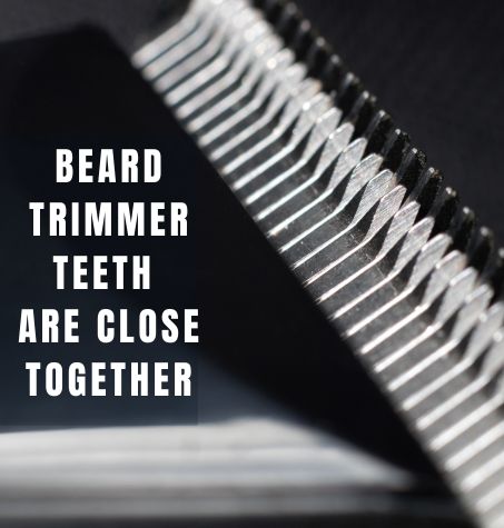 Close up of a beard trimmer showing small closely spaced blades