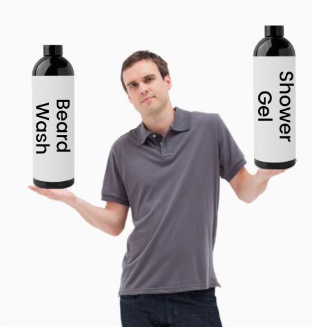 contemplating between beard shampoo and shower gel