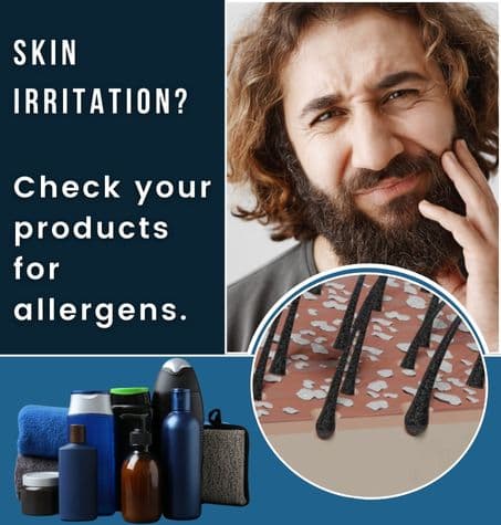 infographic: irritated skin under a beard, possibly due to product allergy
