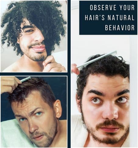 Collage of men examinging their hair types and behaviour