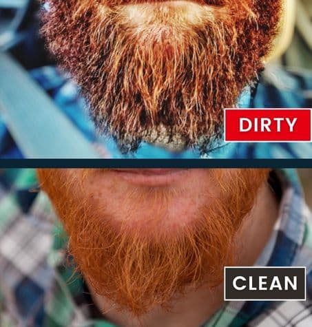 contrast image: clean beard versus dirty beard