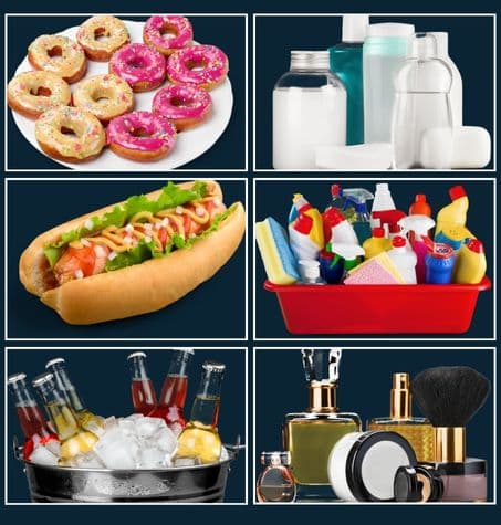 Collage of products known to contain phthalates