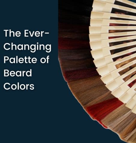 a fan style beard hair colour pallate. Text overlay says The Ever Changing Palette of Beard Colours