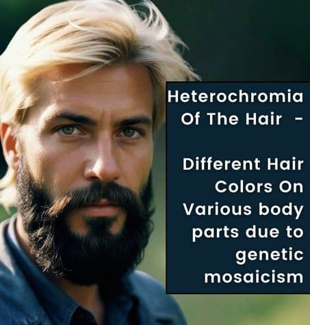 a man with Heterochromia of the hair blonde scalp hair and red beard hair, showcasing genetic mosaicism.