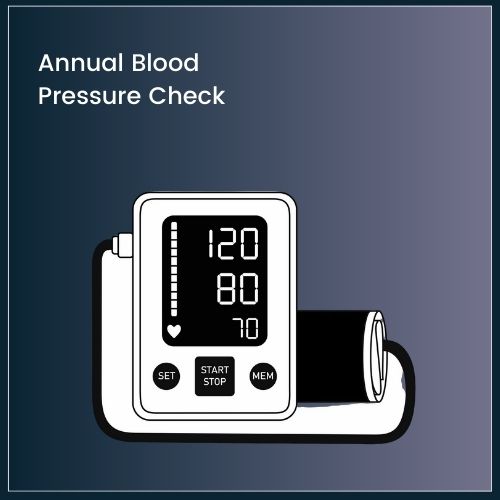 annual blood pressure check: blood pressure device reading shows normal blood pressure readding 120/80 mmHG