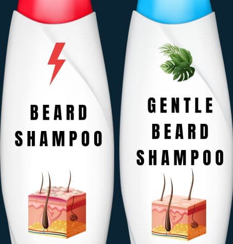 comparison of harsh and gentle beard shampoo