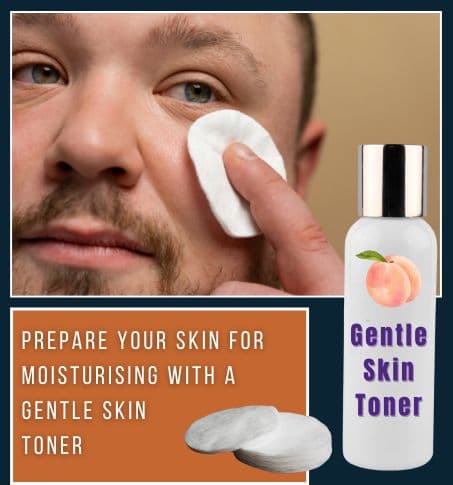 happy and confident man preparing his facial skin with a gentle skin toner