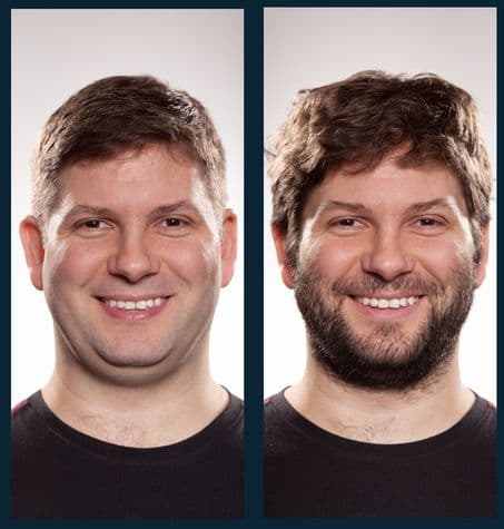 comparion of before and after clean shaven to full beard