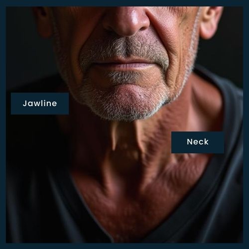 showing saggy skin around the the jawline and neck
