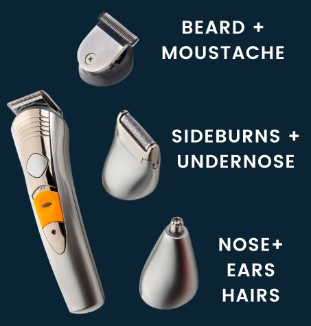 infographic: beard trimmer with accessories
