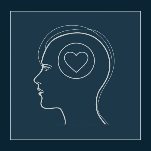 A head silhouette with a small heart icon inside it.