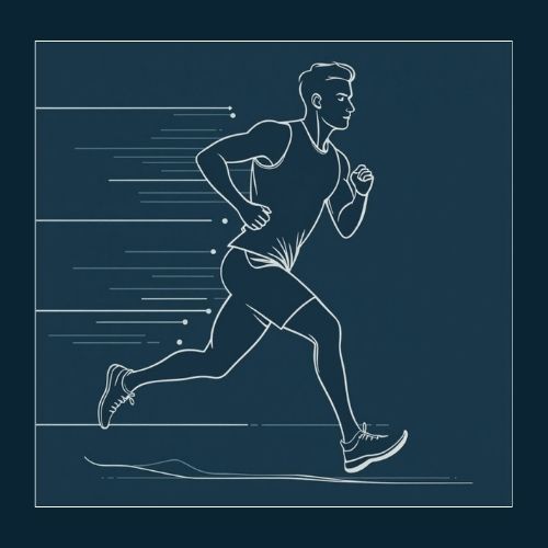 A thin outline of a man runner silhouette in motion.