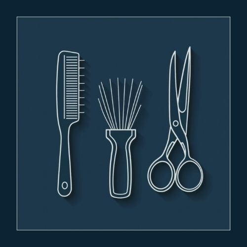 comb, brush, scissors