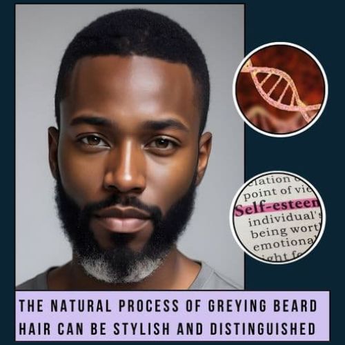 greying beard hair surrounded by images of dna strands and self-esteem definitions