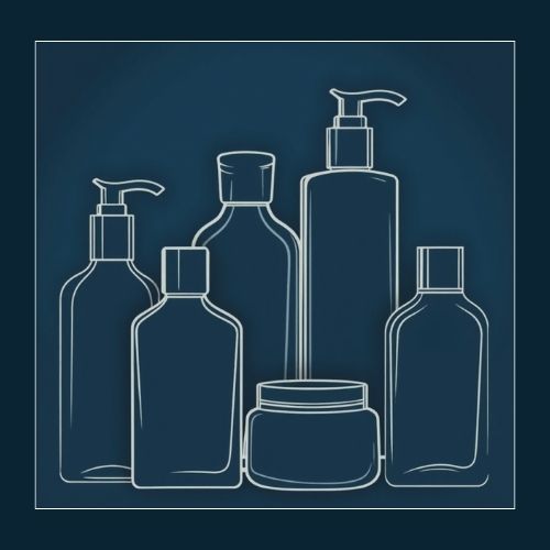 collection of men's grooming product bottles