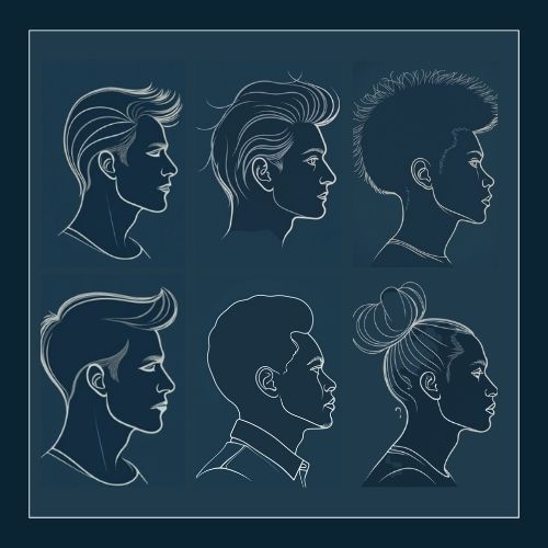 grid of hair styles showing a diverse group of men with stylised hair
