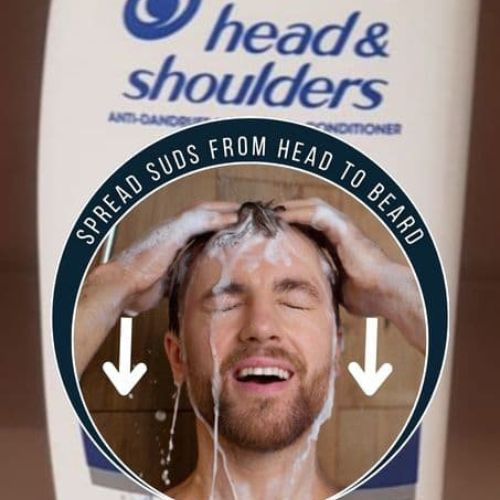 image showing manufactuer reccomendations to apply head and shoulders to head and allow soapy suds to travel down to beard illustrating the question - Can I Wash My Beard With Head and Shoulders?