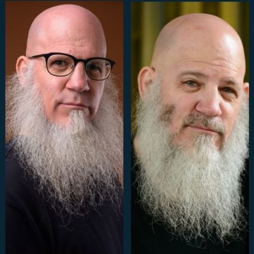 split comparison of man's beard density becoming thicker over time