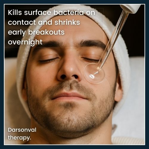 a man in a relaxed aesthetics salon receiving Darsonval Therapy