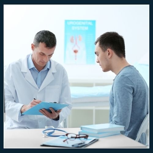 young man visiting doctor to discuss beard issues