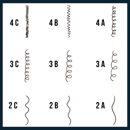 Infographic of hair strands labeled 2A to 4C illustrating how to identify your curl type