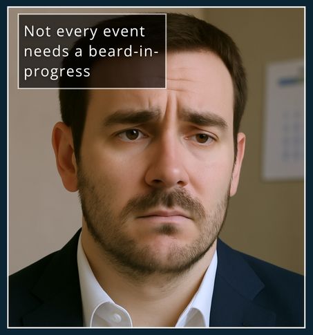 Man mid-beard growth looking patchy and unsure before important event