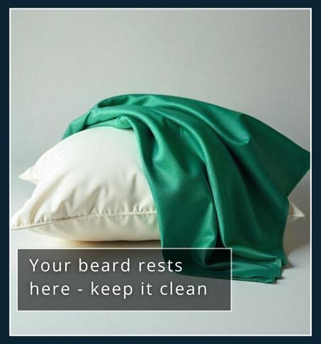 Close-up of pillow with clean satin pillowcase for beard hygiene