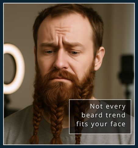 Man with beard plaits that look mismatched to his face and beard texture, showing beard styling errors