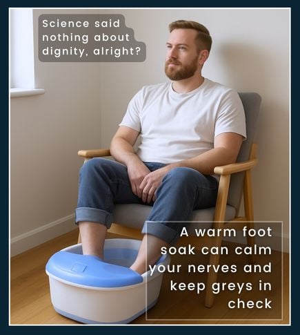 Man relaxing in a chair with his feet in an electric foot spa