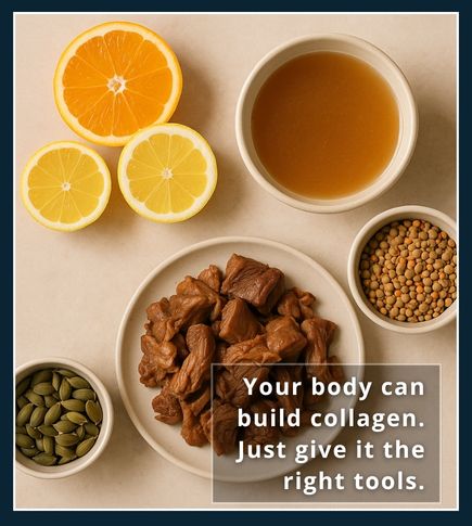 Natural collagen-supporting foods like citrus, offal, and bone broth