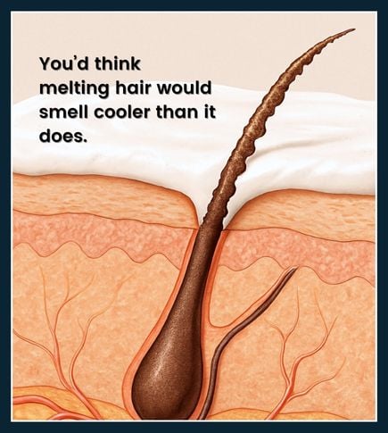 Chemical process of depilatory cream breaking down hair structure