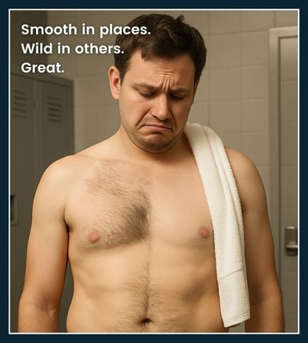 Man looking uncomfortable after patchy hair removal with cream