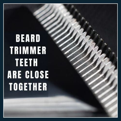 Close up of a beard trimmer showing small closely spaced blades