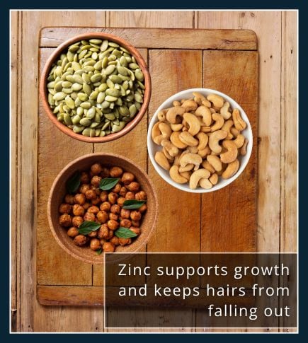 Zinc-rich foods like cashews, chickpeas, and pumpkin seeds for beard growth
