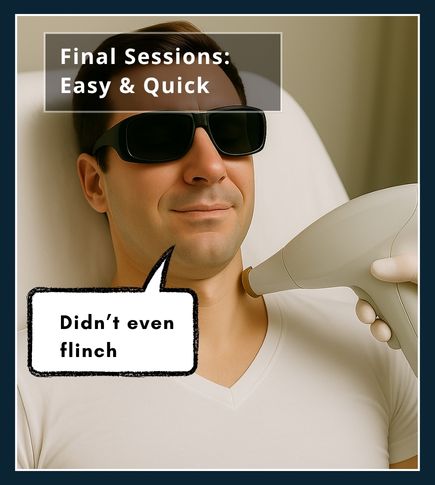 Man smiling with smooth chest during final laser session