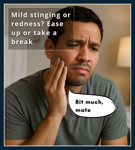 Man touching his face with mild redness, showing possible irritation from Vaniqa cream