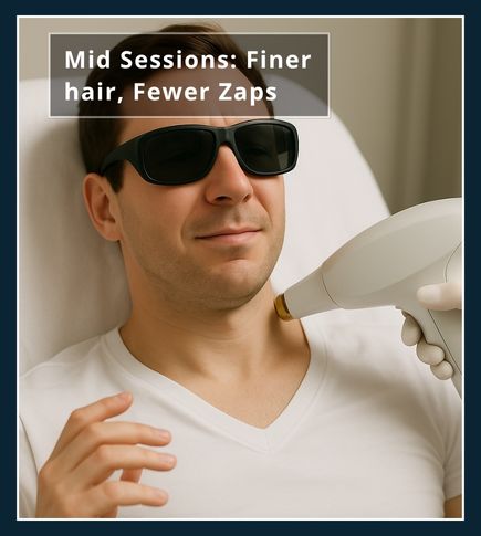 Man relaxed during mid-course laser treatment with finer regrowth