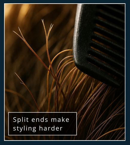 Beard comb catching on hairs with split ends in a close-up view