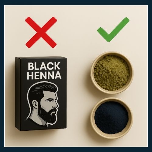 Comparison of short natural ingredient list against long chemical list for beard dye