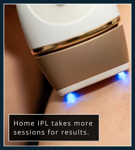 A man using a handheld IPL device on his arm at home.