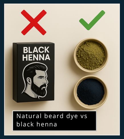 Comparison of short natural ingredient list against long chemical list for beard dye