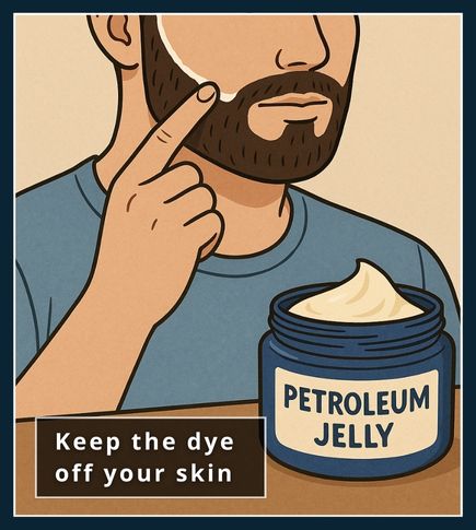 Man applying petroleum jelly along beard outline to stop natural dye staining skin