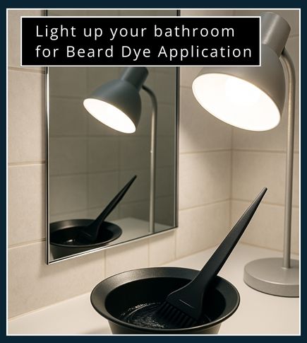 Bathroom with bright lighting set up for beard dyeing