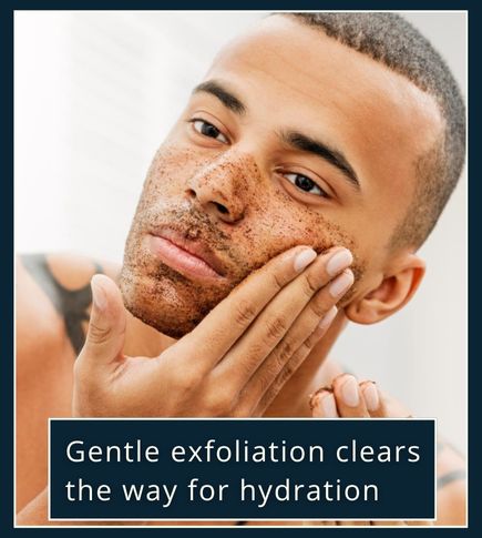 man applying a mild exfoliating cream with fine particle