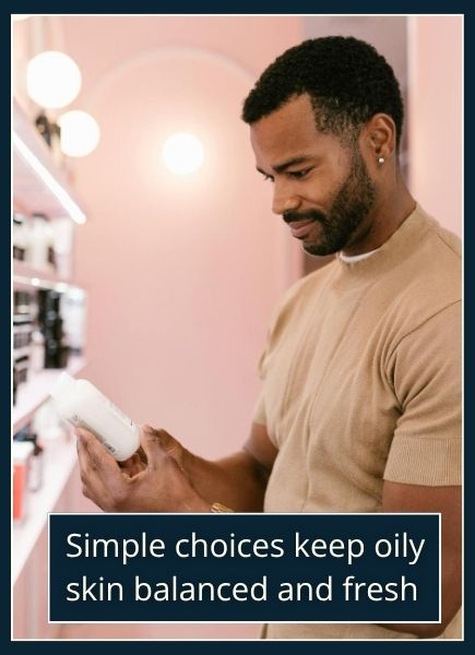 man in the grooming products section looking at the ingredients list grooming products