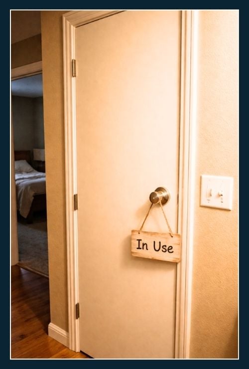 Toilet door in a home with a sign that says In Use.
