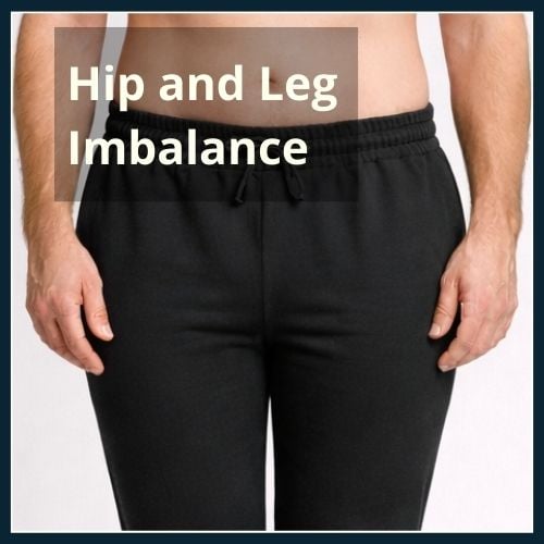 close up of man with wide hips wearing black joggers