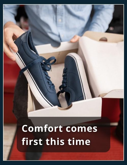 A man now confidently choosing a trainer that visually leans toward comfort.